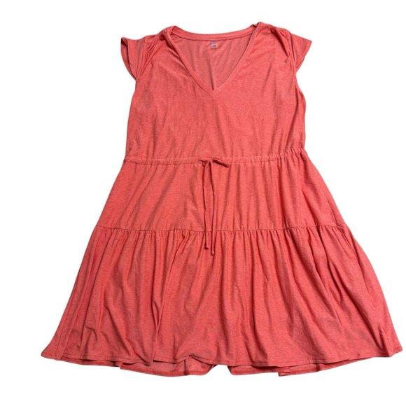 BEYOND YOGA FEATHERWEIGHT OUT AND ABOUT MINI DRESS SZ L ORANGE CORAL TIERED BOHO - Picture 3 of 7